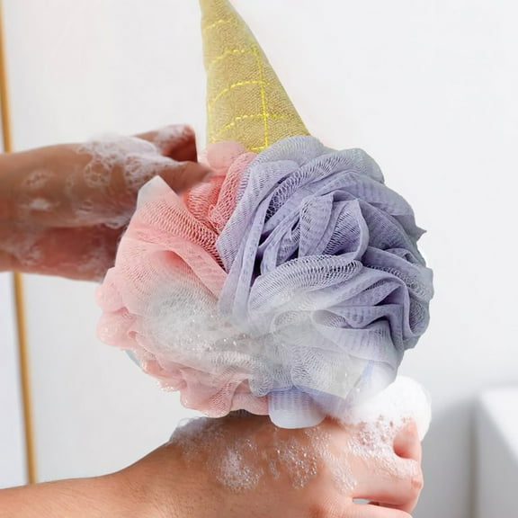 TOPRenddon Shower Wash Sponge Ice Cream Bath Shower Loofah Sponge Mesh Pouf Shower Ball Exfoliating Shower Sponge Loofah Puff Scrubber for Men Women Bathroom Body Wash Scrubber