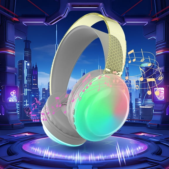 TOPRenddon Wireless Bluetooth Headphone with Noise Cancellation HiFi Stereo Sound Mic Deep Bass Earpad Rainbow RGB Backlight Rechageable Over Ear Headset for PC Mac Game Travel Class Home Office