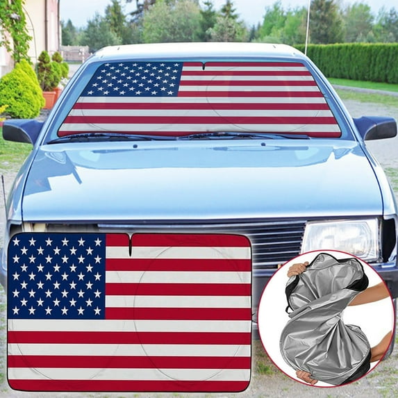 TOPRenddon 1-Piece Windshield Sun Shade American Flag USA Patriotic Design - Foldable Car Front Window Sunshade for Most Sedans SUV Truck - Blocks Max UV Rays and Keeps Your Vehicle Cool