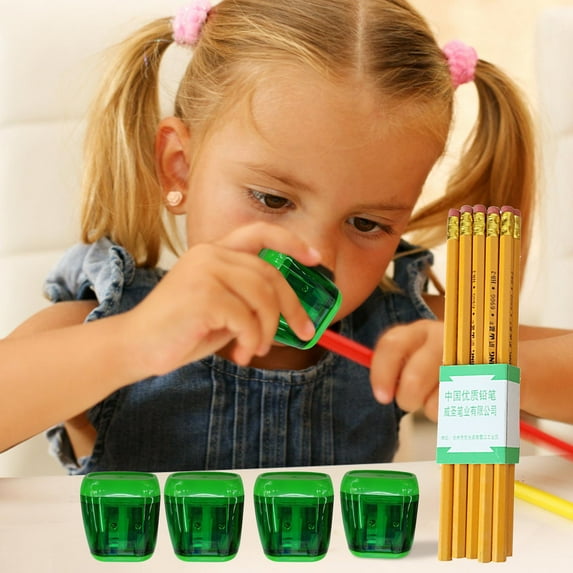 TOPRenddon 10 Pcs Bulk Jumbo Pencils and Sharpeners Set, Large Fat Pencils Thick Giant Big Pencils with Erasers(with 4Pcs Pencil Sharpeners)