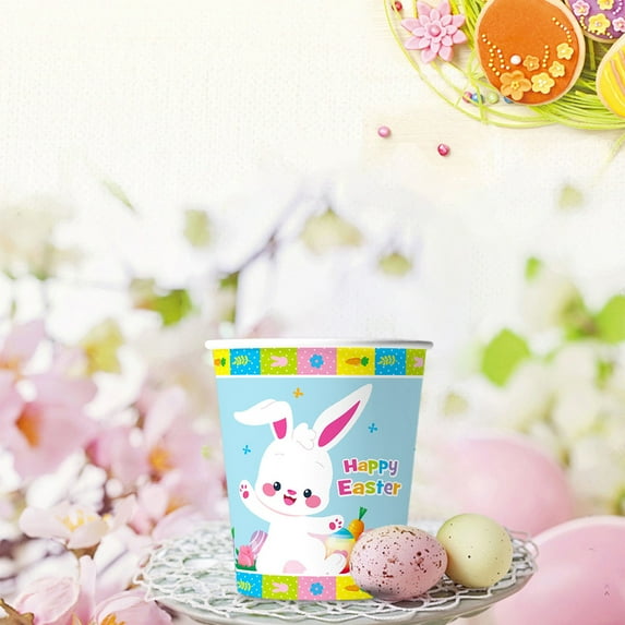 TOPRenddon 10 Pcs Easter Disposable Paper Cups 9 oz Tea Coffee Cups for Easter Day Party Drinkware Holiday Supplies