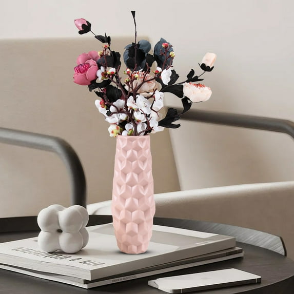 TOPRenddon 10" Pink Plastic Vase - Faux Ceramic Flower Pot for Farmhouse Decor, Tall Centerpiece for Dried/Fake Florals, Shatterproof Home Accent