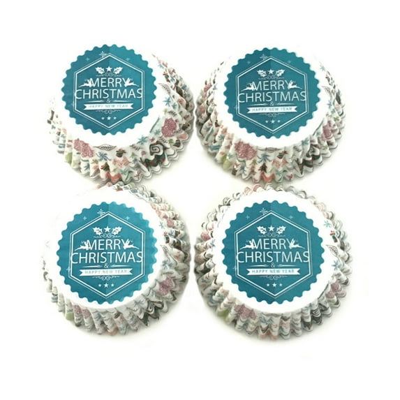 TOPRenddon 100 Christmas Baking Cups - Oil Proof Muffin Liners for Cupcakes & Mini Pies - Non Stick Oven Safe Paper Cups with Holiday Designs