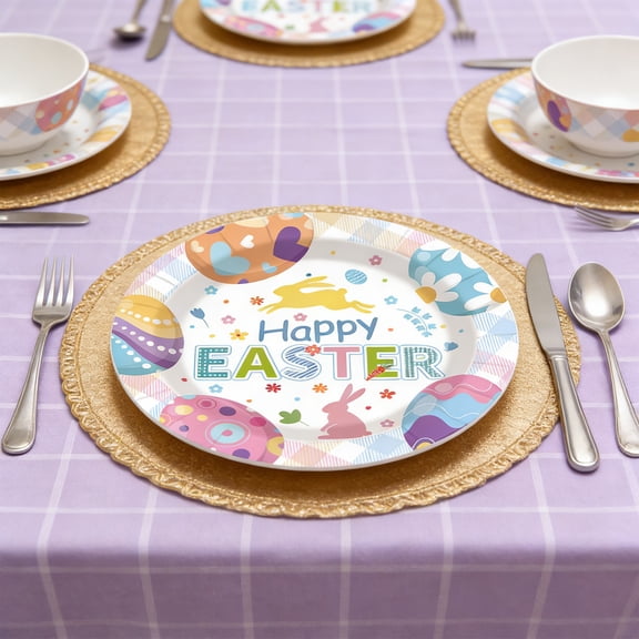 TOPRenddon 10PCS Heavy Duty Easter Paper Plates, 9" Multicolor Egg Bunny Disposable Dinnerware Set for Spring Holiday Easter Party Supplies