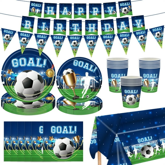 TOPRenddon 132PCS Football Party Supplies for Teen Sport Themed Party Decorations American Rugby Plates Napkin Cups Tablecloth Banner Forks Knives Disposable Game Day Tableware Set for 16 Guests
