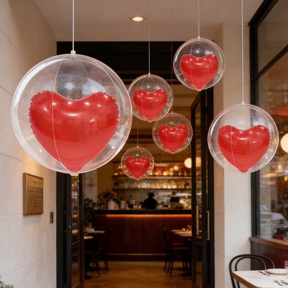 TOPRenddon 1Pc PVC Inflatable Heart Balloon with Inner Small Ball, 13.3in Pink Valentines Day Decor for Indoor Outdoor Party