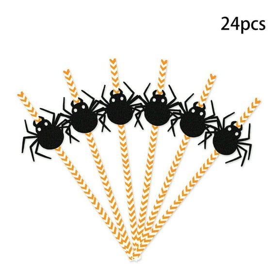 TOPRenddon 24 Pcs Halloween Decoration Straws,Pumpkin, Witch Straws, Skull, Witch, Alphabet Pumpkin Suitable For Halloween Party