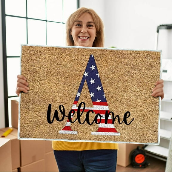 TOPRenddon 24x16 Inch Patriotic All-Weather Doormat - Non-Slip July 4th Outdoor/Indoor Rug with Fade-Resistant American Flag Design for Porch, Deck & Year-Round Use