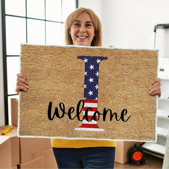 TOPRenddon 24x16 Inch Patriotic All-Weather Doormat - Non-Slip July 4th Outdoor/Indoor Rug with Fade-Resistant American Flag Design for Porch, Deck & Year-Round Use
