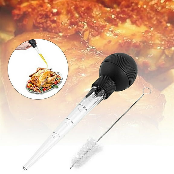 TOPRenddon 28ml Meat Baster Syringe with Brush - Turkey Injector for BBQ Chicken/Pork, High Heat-Resistant Basting Bulb (11.6"), Kitchen Marinade Tool