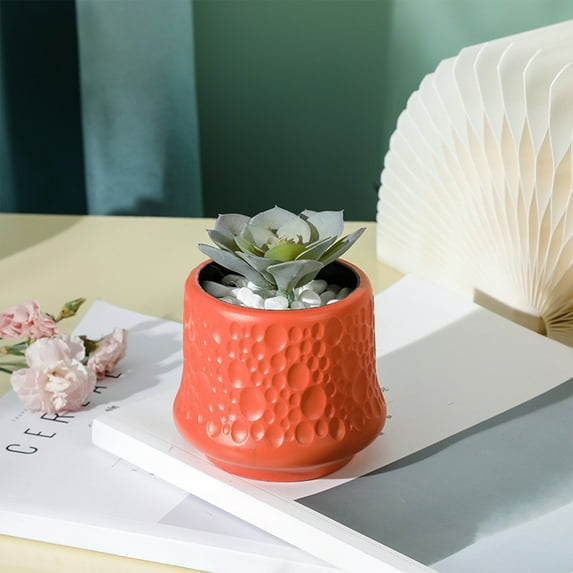 TOPRenddon 3.4" Navy Blue Plastic Vase - Ceramic-Look Decorative Pot for Small Fake Plants, Mini Flower Arrangement Centerpiece, Unbreakable Home Decor