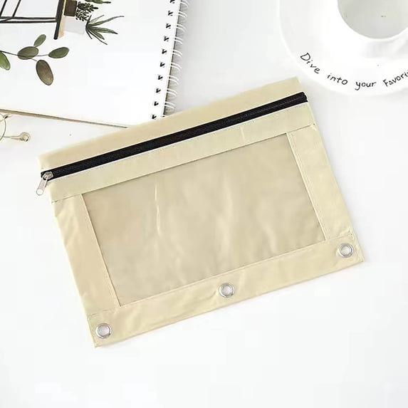 3-Ring Binder Pencil Pouch - Extra Large Clear Zippered Case for Pens Markers, Heavy Duty Folder with Transparent PVC Window Organizer