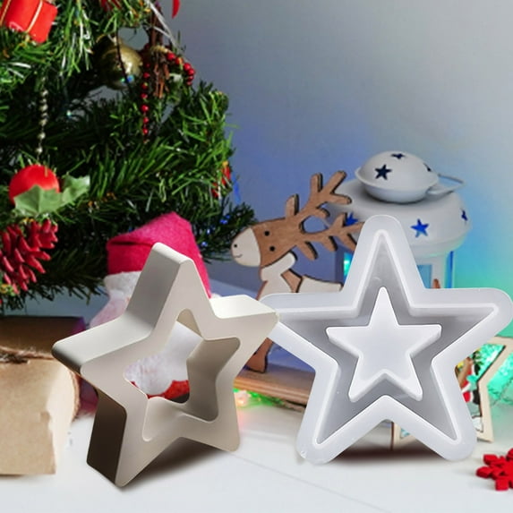 TOPRenddon 3 Sizes Star Concrete Mold Candle Jar Mold 3D Pentagram Shaped Silicone Mold for Home DIY Concrete Cement Jesmonite Raysin Epoxy Resin Casting Mould Christmas Star