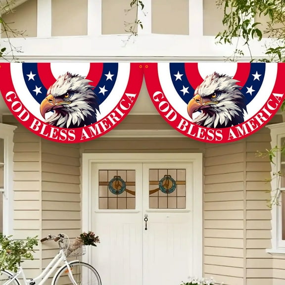 TOPRenddon 35.4 Inch Patriotic Fan Flag – 4th of July Decorations Outdoor, Independence Day Party Supplies, Weatherproof Polyester Hanging Flags for Garden, Parades & Patriotic Events