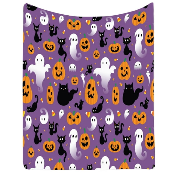 TOPRenddon 39 x 51'' Halloween Ghost Throw Blanket Microfiber Blanket Yellow White Ghost Throw Blanket Cute Blanket Soft Cozy Fluffy Halloween Blanket for Living Room Sofa Bed