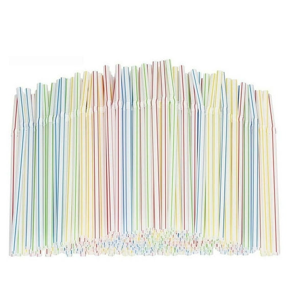 TOPRenddon 400pcs Plastic Drinking Straws, Flexible Straws 8" Long, Stripes Multiple Colors Straws,Suitable for Various Drinks, Juice, Milk, Tea, Cocktails, Parties, Daily use