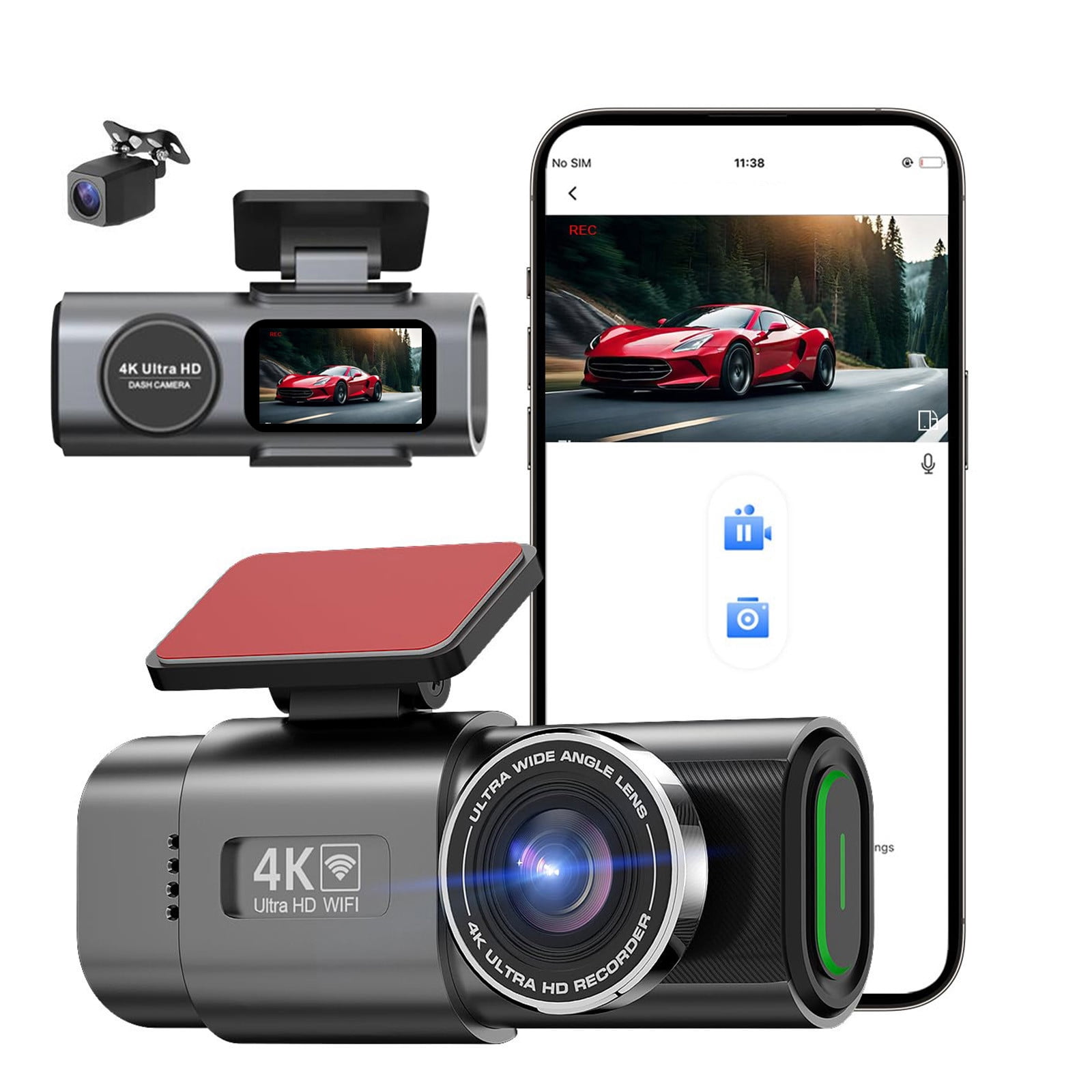TOPRenddon 4K Lens Driving Recorder WiFi Front And Rear Recording 1.3