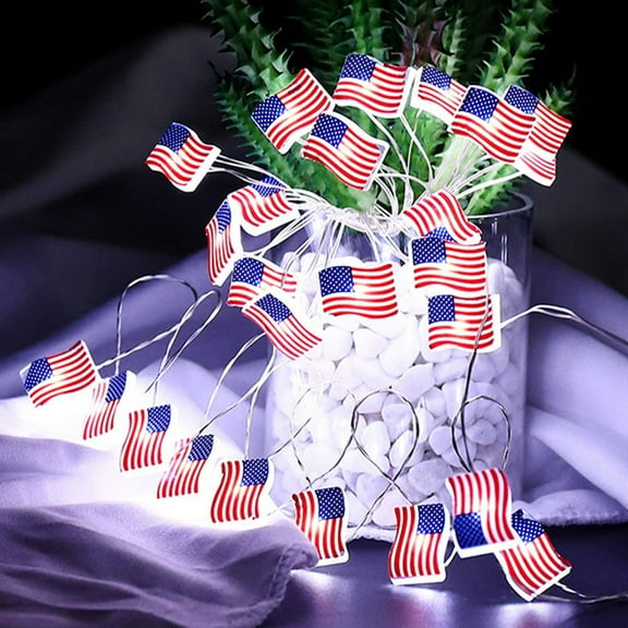 TOPRenddon 4th of July Decorations Patriotic String Lights - Battery Operated Flag Star Lights for Indoor Outdoor, Memorial Day Veterans Day Party (Red White Blue LED Copper Wire Holiday Decor)