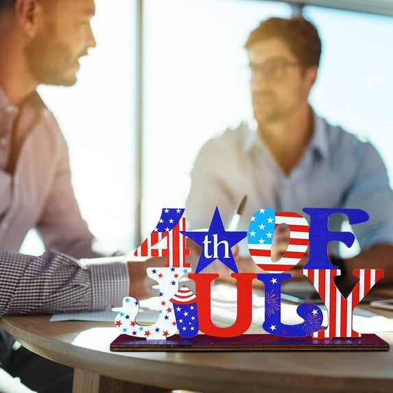 TOPRenddon 4th of July Decorations Patriotic Wooden Ornaments – Red White Blue Flag Party Crafts for Indoor Outdoor, BBQ, Parades (Durable Reusable Holiday Décor)