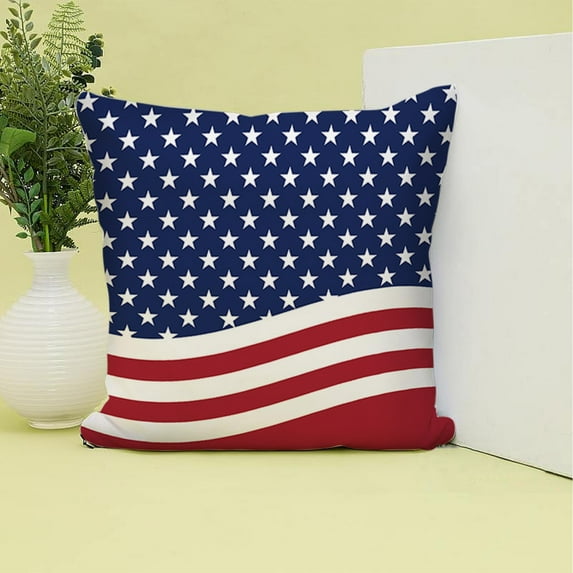 TOPRenddon 4th of July Pillow Cover 18x18 Inch – Patriotic Linen-Blend Cushion Cover for Sofa, Office & Holiday Decor (Red/White/Blue)