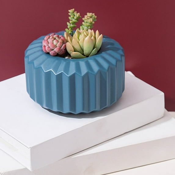 TOPRenddon 5" Blue Plastic Vase - Ceramic-Look Decorative Pot for Small Fake Plants, Mini Flower Arrangement Centerpiece, Shatterproof Home Accent