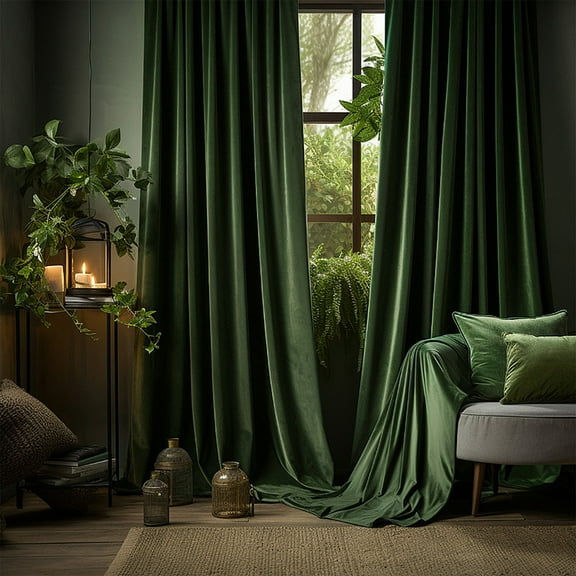 TOPRenddon 52x63 Inch Green Thermal Blackout Curtains - Soundproof Velvet Drapes with Grommet Top for Bedroom & Living Room, Energy Efficient Luxury Window Treatments (Set of 2 Panels)