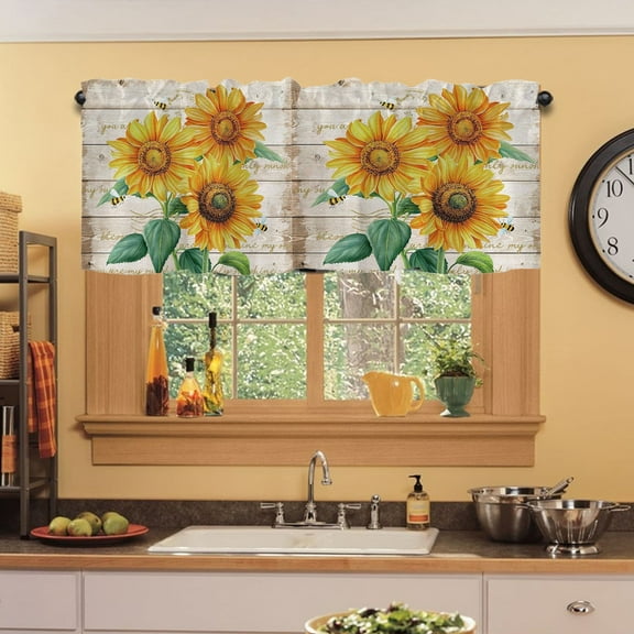 TOPRenddon 54 Inch Sunflower Valance Curtain - Farmhouse Rod Pocket Window Treatment for Kitchen & Living Room, Light Filtering Cottagecore Floral Tier Curtains (Multicolor)