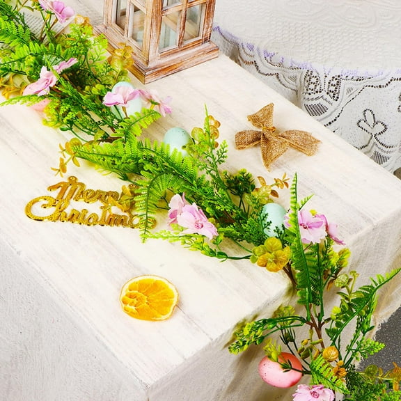 TOPRenddon 6FT Easter Garland Spring Vine with Easter Eggs Flowers Berries for Rustic Mantle Arch Home Table Tree Decoration