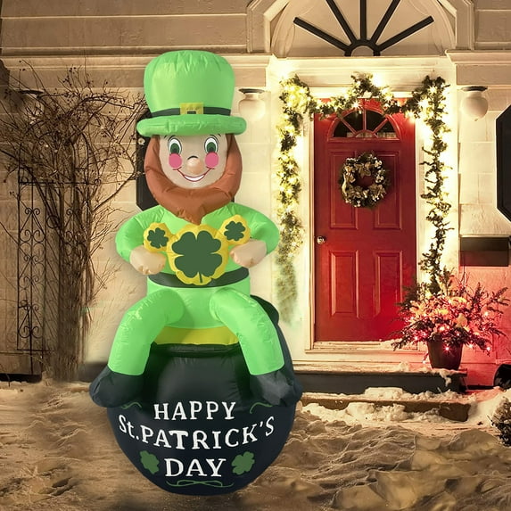 TOPRenddon 6FT St Patricks Day Inflatable Decoration with LED Lights for Outdoor, Leprechaun Inflatable Blow Up with Sandbags Stakes Strings for St.Patrick's Day Indoor Outdoor Yard Garden Decor