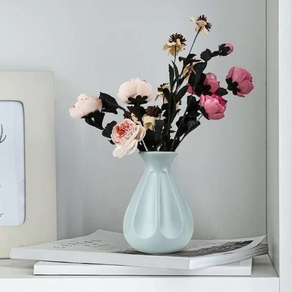 TOPRenddon 7.8" Mint Green Plastic Vase - Ceramic-Look Decorative Pot for TV Stand, Faux Flower Arrangement Centerpiece, Unbreakable Home Decor