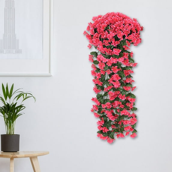 TOPRenddon Artificial Fake Hanging Flowers Plants Basket for Spring Outdoor Outside Decoration, UV Resistant Faux Plastic Fabric Flower Morning Glory Wisteria for Garden Porch Patio Balcony Yard