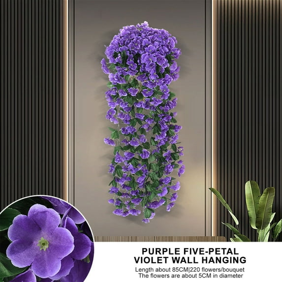 TOPRenddon Artificial Fake Hanging Flowers Plants Basket for Spring Outdoor Outside Decoration, UV Resistant Faux Plastic Fabric Flower Morning Glory Wisteria for Garden Porch Patio Balcony Yard