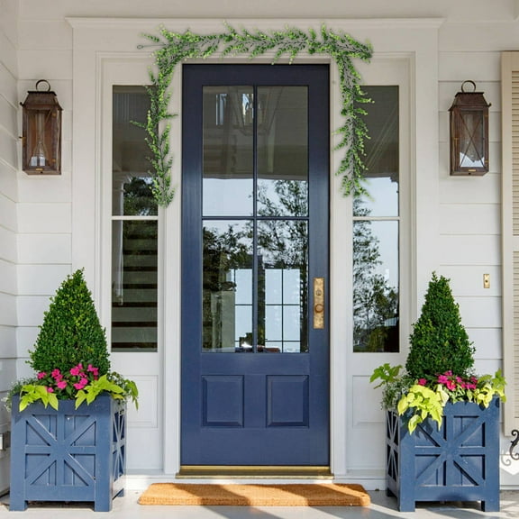 TOPRenddon Artificial Green Leaves Garland, 6ft Boxwood GarlandOutdoor Green Garland for Front Door Wall Window Party Décor