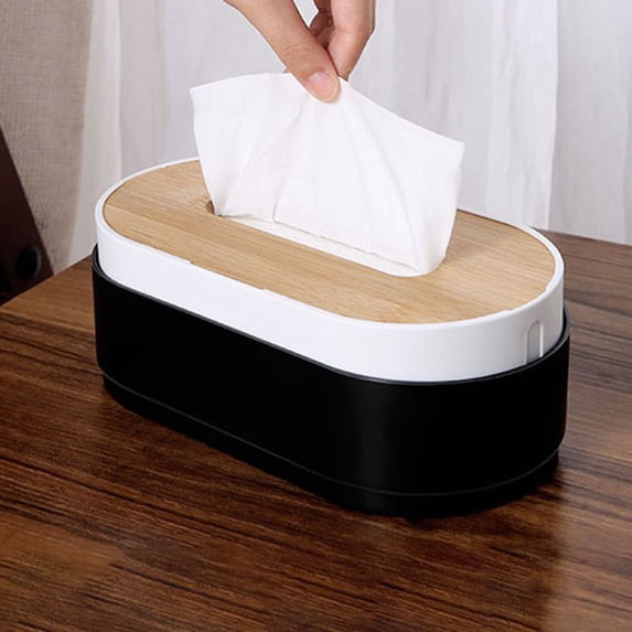 TOPRenddon Automatic Lift Floating Cover Paper Towel Holder – Wooden-Style Jumbo Roll Storage Box for Coffee Table, Kitchen, and Living Room