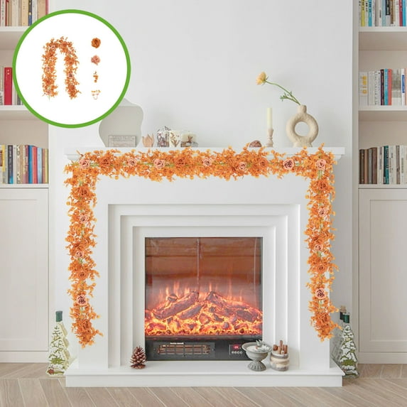 TOPRenddon Autumn Maple Leaf Garland - 6FT Fall Vine with Metallic Leaves for Thanksgiving Table Decor, Halloween/Christmas Party Backdrop (Orange)