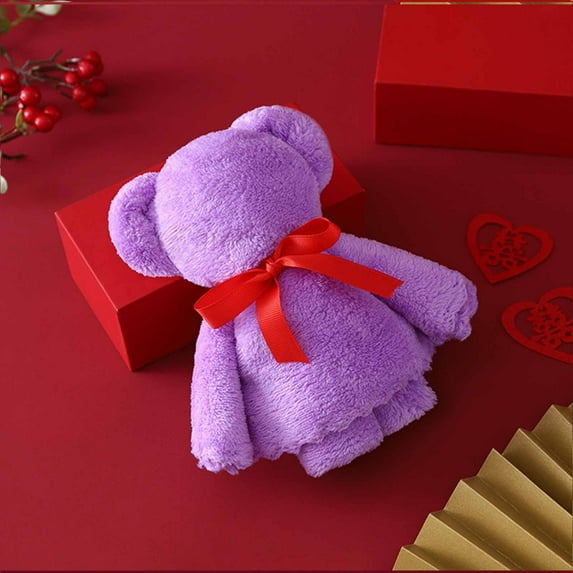 TOPRenddon Bear Bath Towel Gift Soft Coral Fleece Hand Towels Bear Towel with Bags for Wedding Graduation Valentine's Day Baby Shower Birthday Souvenir Supplies, 11.8x23.6in