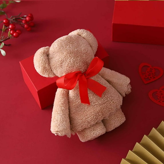 TOPRenddon Bear Bath Towel Gift Soft Coral Fleece Hand Towels Bear Towel with Bags for Wedding Graduation Valentine's Day Baby Shower Birthday Souvenir Supplies, 11.8x23.6in