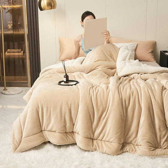 TOPRenddon Beige Milk Velvet Lambswool Double Layer Blanket, Ultimate Warmth for Winter, Multifunctional Bed Covering, 78.7x59in