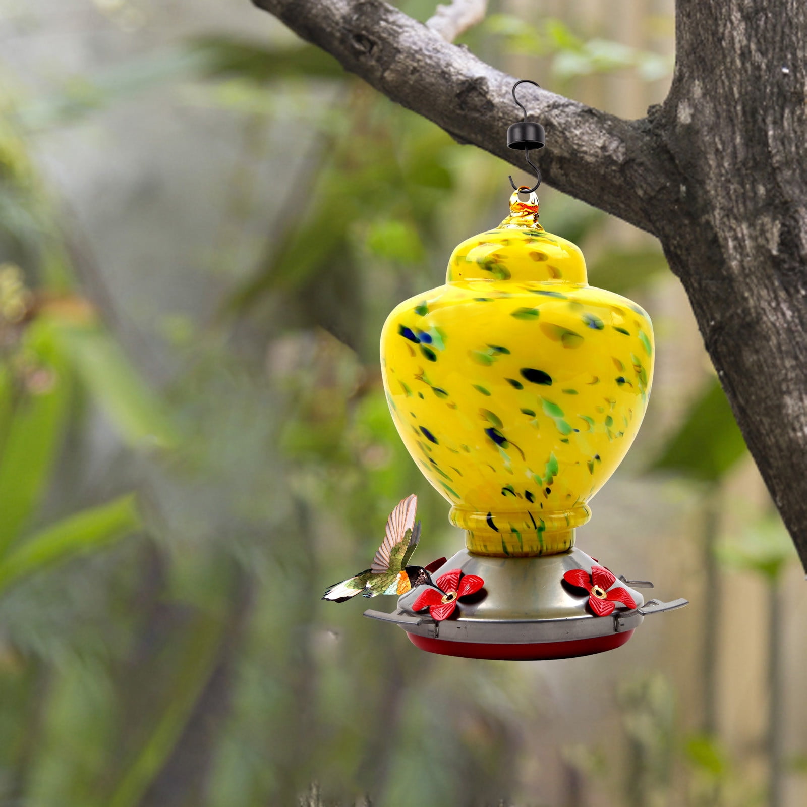 TOPRenddon Bird Feeders for Outdoor Hanging，Hummingbird Feeder Hand Blown Glass Hummingbird Feeder，Animal Automatic Feeding Machine, Caring for Animal Growth