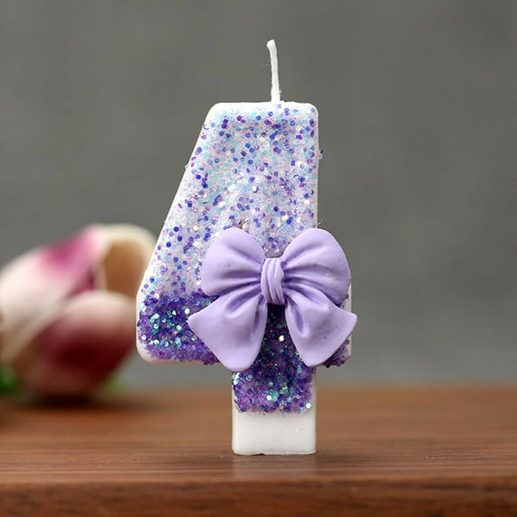TOPRenddon Birthday Candle for Cake, Purple Bow Number Cake Candles, Number Happy Birthday Candle, Cake Topper Decoration for Birthday Party