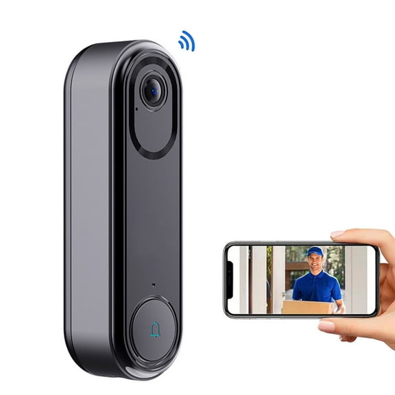 TOPRenddon Black Low-Power Wireless WiFi Smart Video Doorbell, HD Night Vision 2-Way Audio Doorbell with Independent Receiver, Home Security Monitoring Doorbell (4.2x1.2x1.1in)