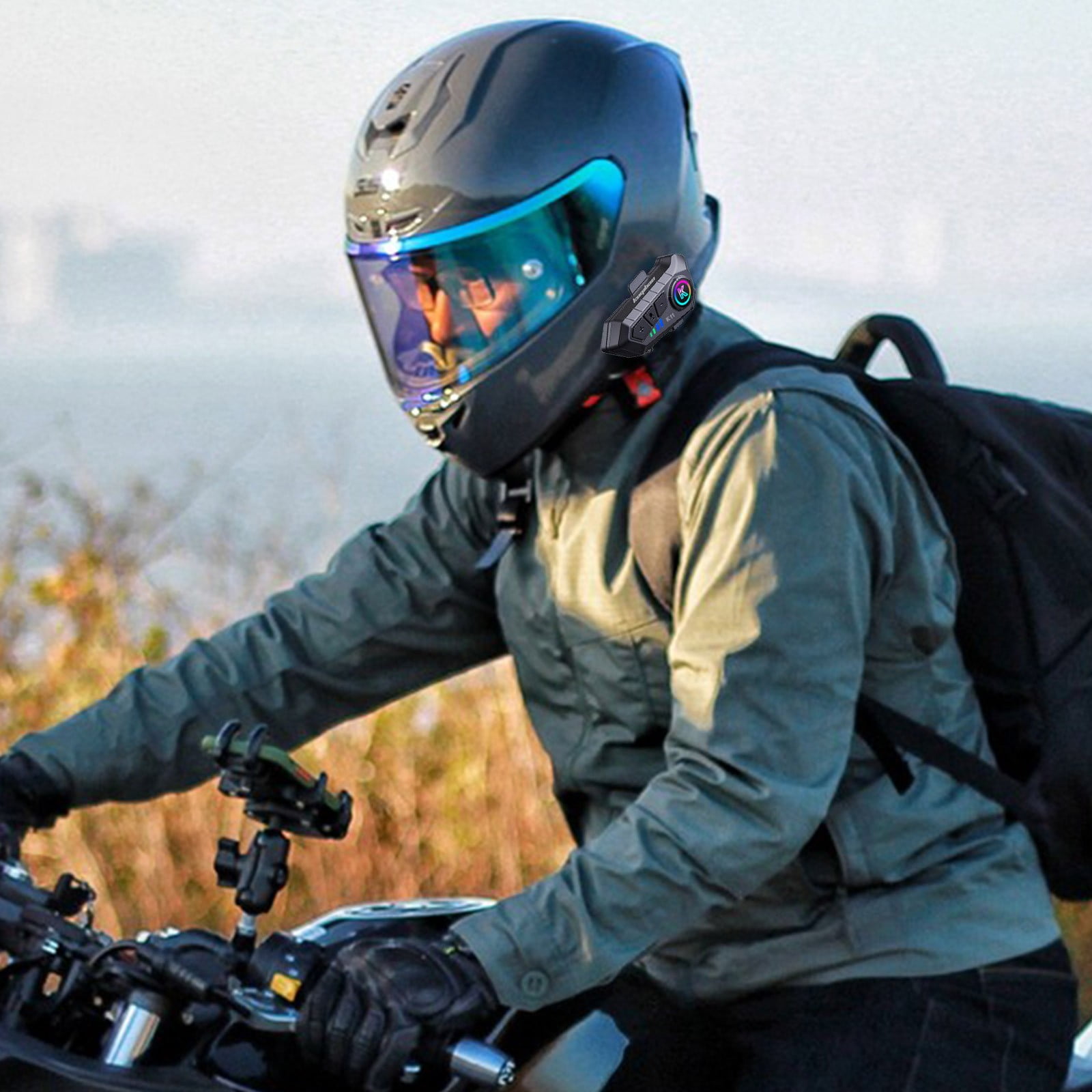 TOPRenddon Bluetooth 5.3 Smart NoiseCanceling Motorcycle Headphones Integrated Lighting, HD