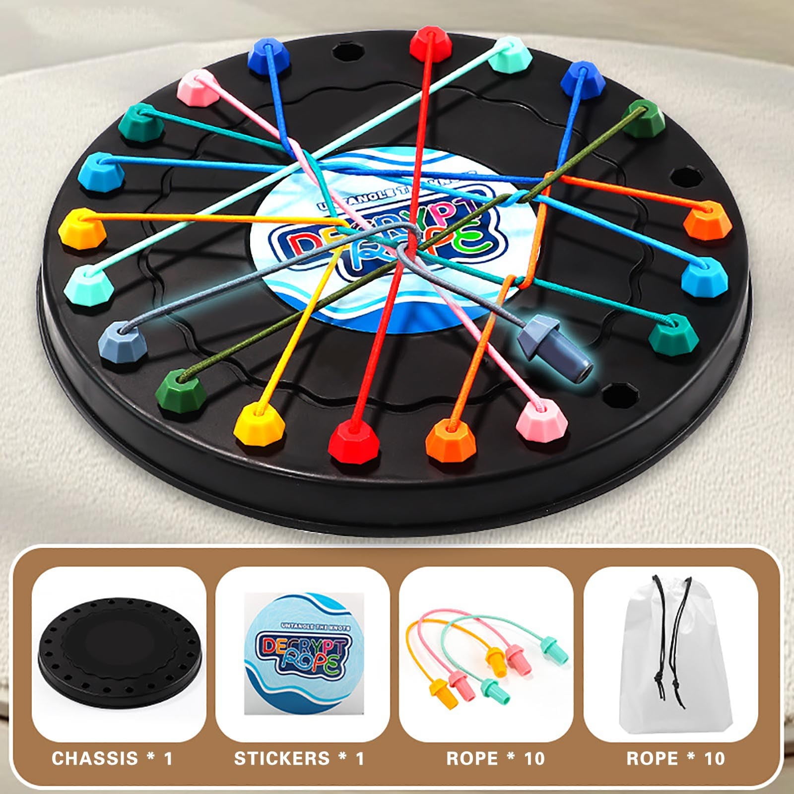 Brainy Knots Rope Untangling Game - Strategy Puzzle Board Game With Colorful Tangled Ropes