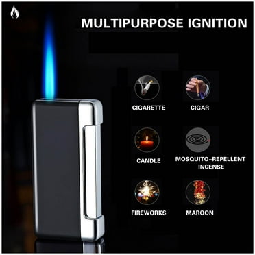 TOPRenddon Butane Lighter, Direct Blue Flame Windproof Lighter Metal Blue Flame Windproof Refillable Lighter Torch Lighter Butane Refillable Adjustable Lighter Suitable