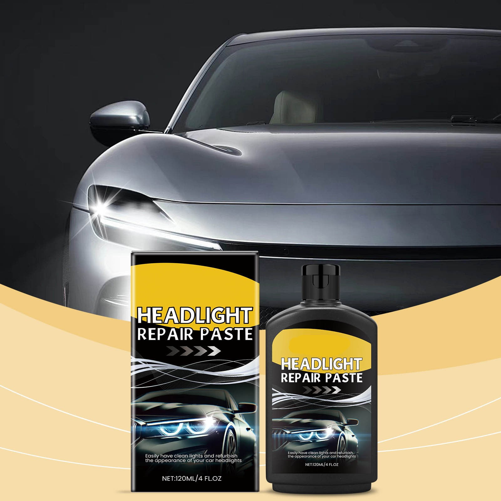 TOPRenddon Car Headlight Restoration Kit  Headlight Cleaner & Oxidation Remover, UV Protection for Plastic Lenses, Instant Foggy Light Repair, Long-Lasting Clarity (120ml)