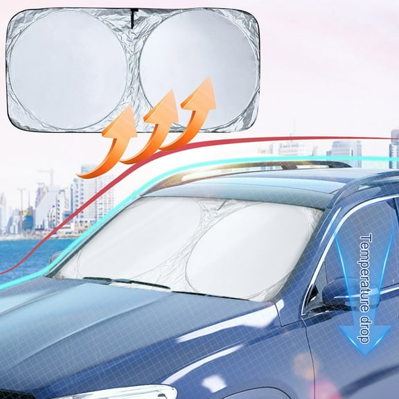 TOPRenddon Car Sun Shade Windshield,Car Heat Shield,Foldable Sun Shield for Heat and UV Protection,Reflective Polyester Blocks Heat That Keeps Your Vehicle Cool, Fits Small Sedans, Mini SUV