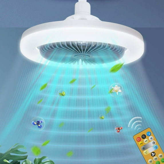 TOPRenddon Ceiling Fans with Lights and Remote, Socket Ceiling Fan 10 inch E27 with Light Indoor 3 Colors Infinitely Adjustable LED Mini Ceiling Fan for Bedroom Bathroom Kitchen Living Room Garage