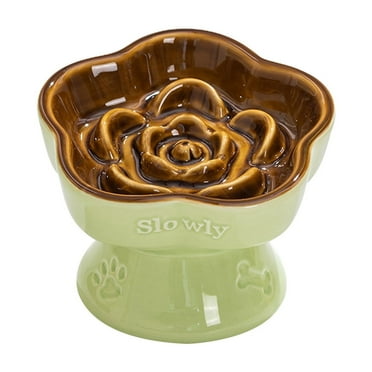 TOPRenddon Ceramic Slow Feeder Bowl for Cats & Small Dogs - Elevated Flower Design Anti-Gulping Dish with Non-Slip Base, Easy Clean Food Grade Pet Bowls for Digestive Health 15oz Capacity