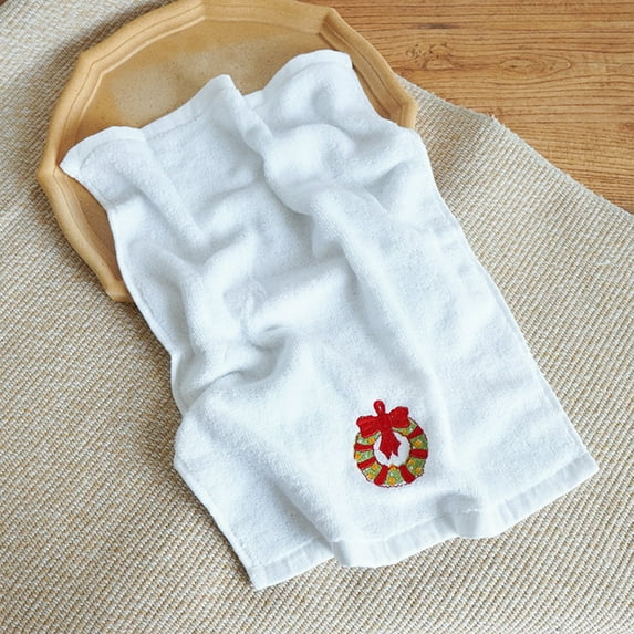 TOPRenddon Christmas Decorative Hand Towels Embroidered Santa Reindeer Snowman Christmas Tree Dish Towels Fabric Bathroom Towels for Home Kitchen Bathroom Cleaning