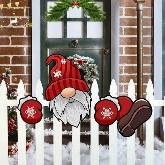 TOPRenddon Christmas Fence Peep Sign - Outdoor Santa Decor with Hollow Panel | Weatherproof Yard Decoration & Patio Hanging Ornament